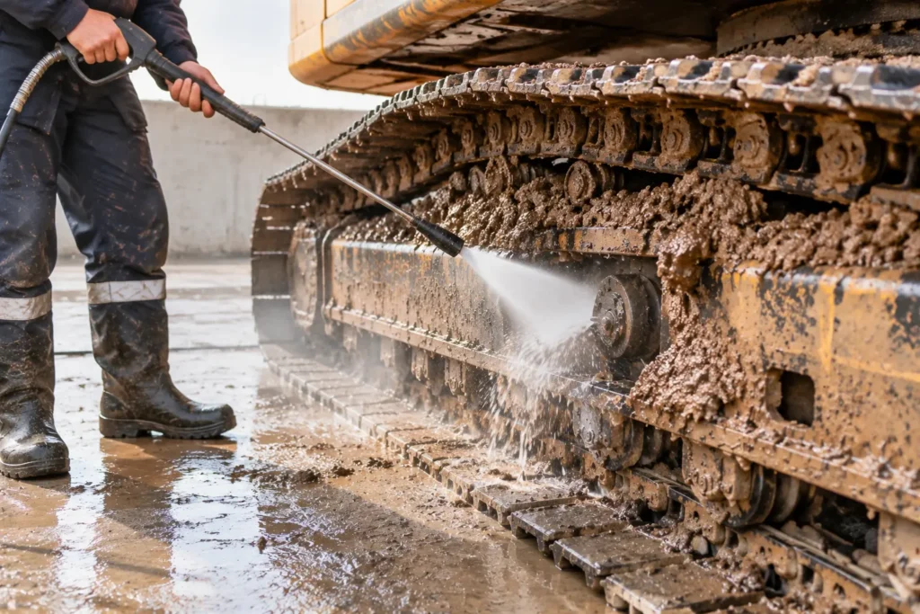 Pressure washer near track seal