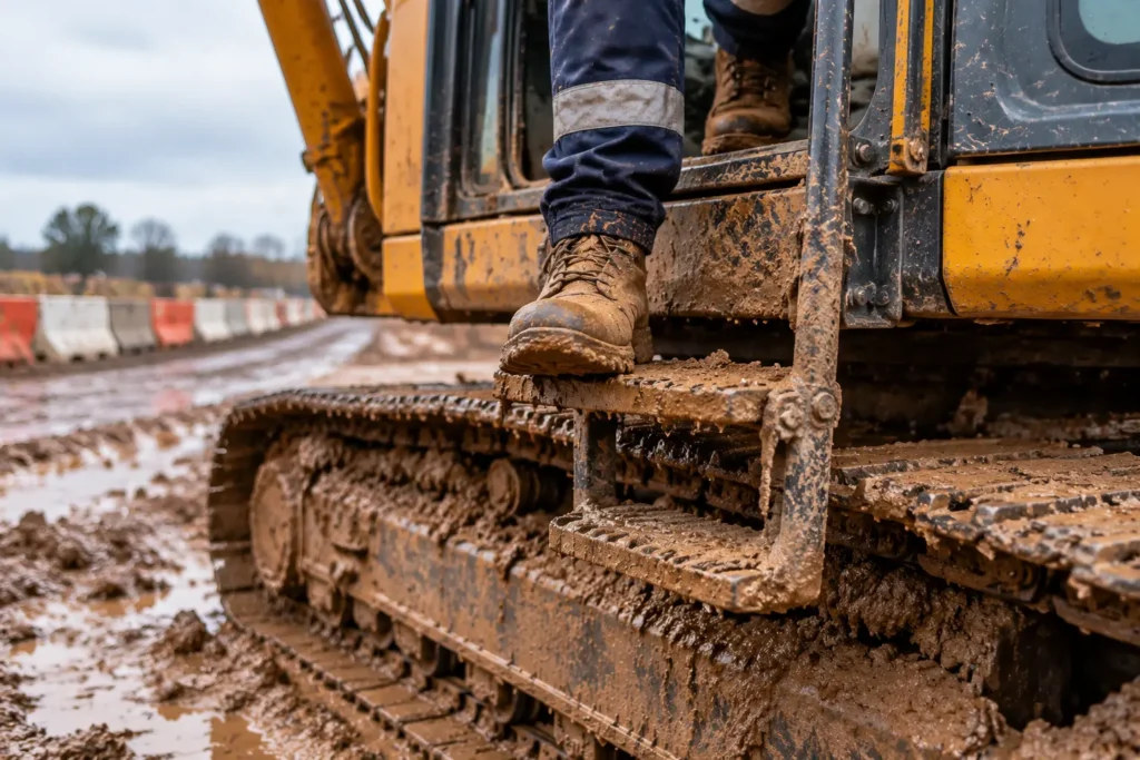 Mud covering excavator access step