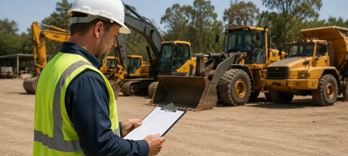 Mechanic inspecting an excavator