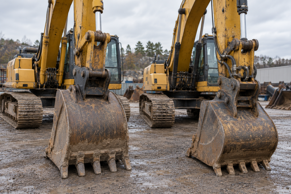 Similar excavators with different mounting and hydraulic fittings